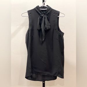 Satin-Like Sleeveless Blouse with Necktie - Black
